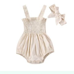 Cream Baby Romper with Bow